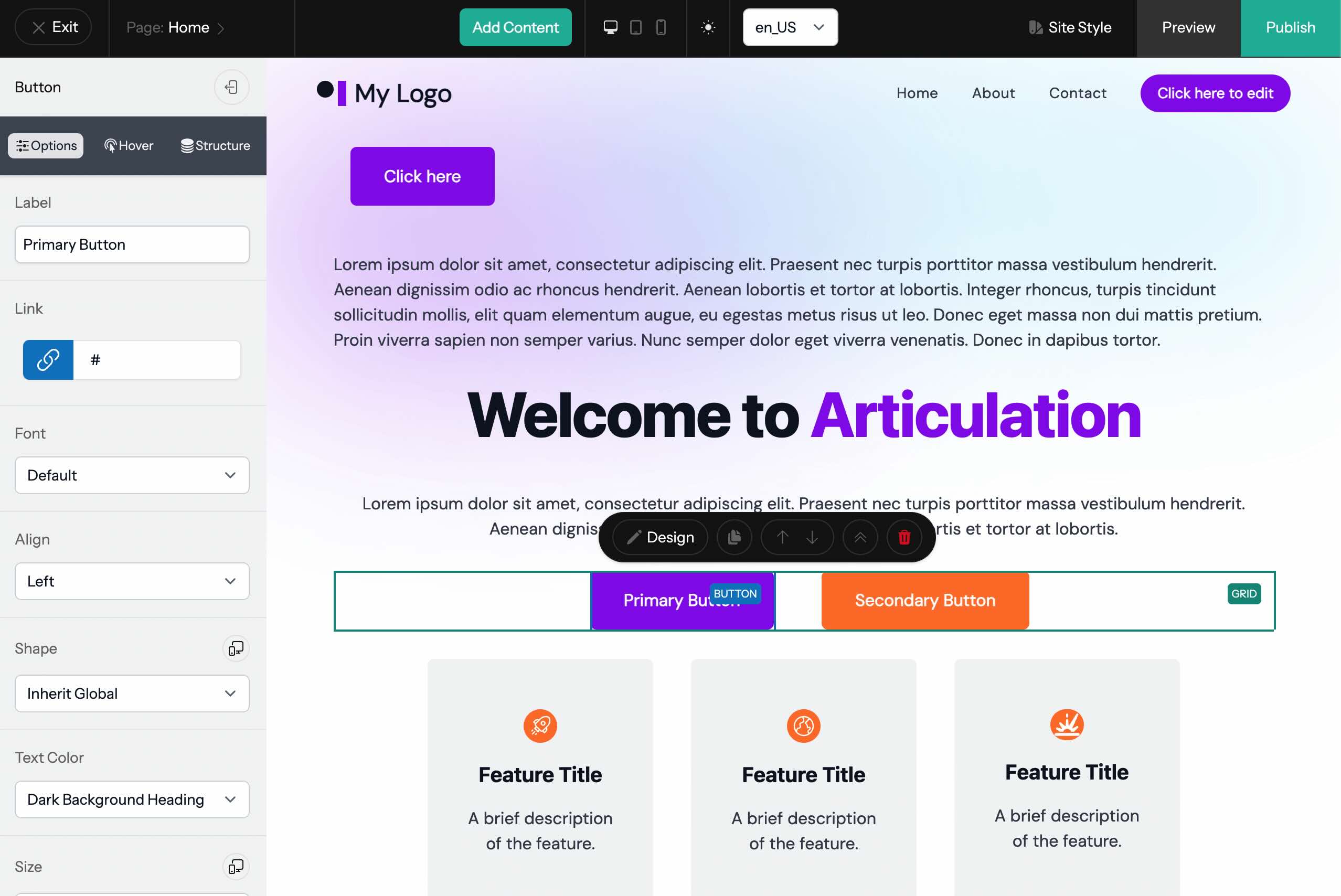 An image of the Articulation website editor