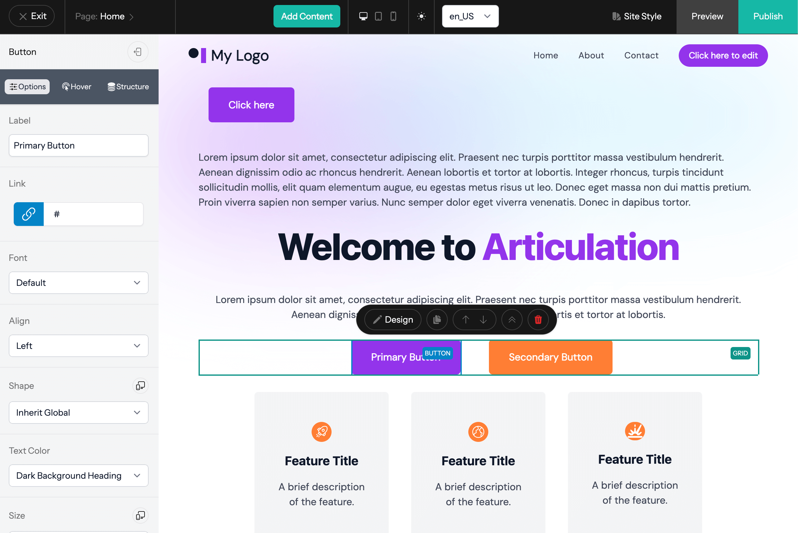 An image of the Articulation website editor